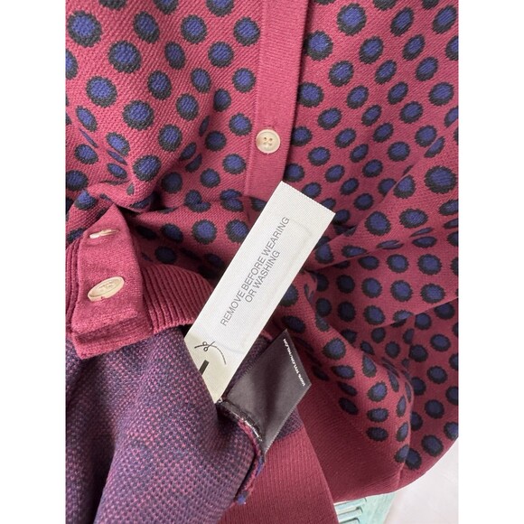 Ann Taylor Burgundy Polka Dot Cardigan Button Up M Nylon Sweater NWT - Picture 3 of 7